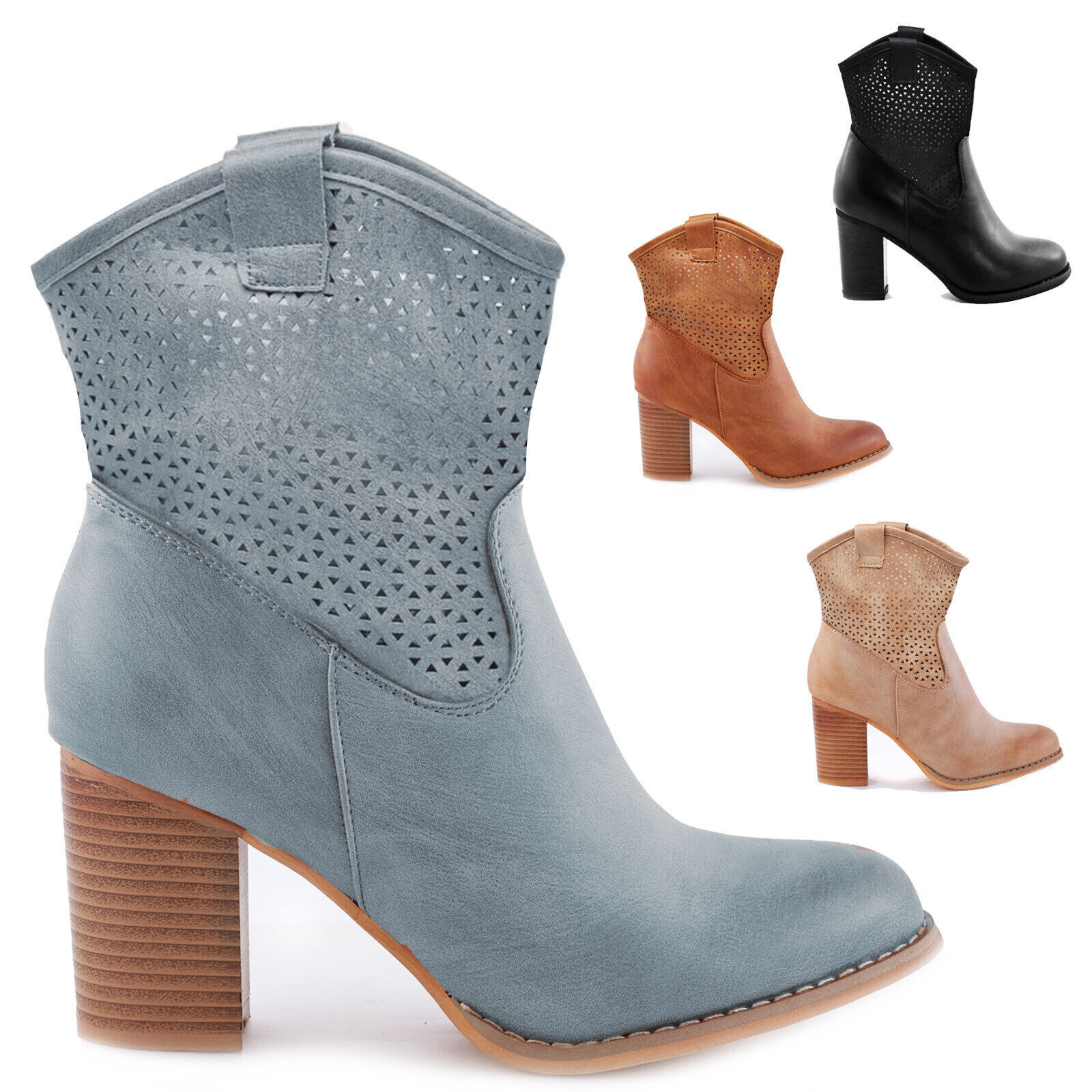 Botas Mujer Botines Bajos Calado Verano Talón Cómodo Toocool