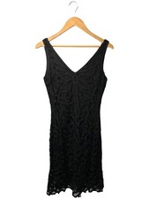 Etoile Beaded Lace V Neck Scallop Lined Vintage Y2K Dress Black XS