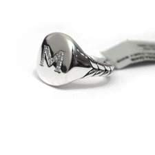 DAVID YURMAN New Pave Initial Letter M Pinky Ring in Diamond & Silver Size 4