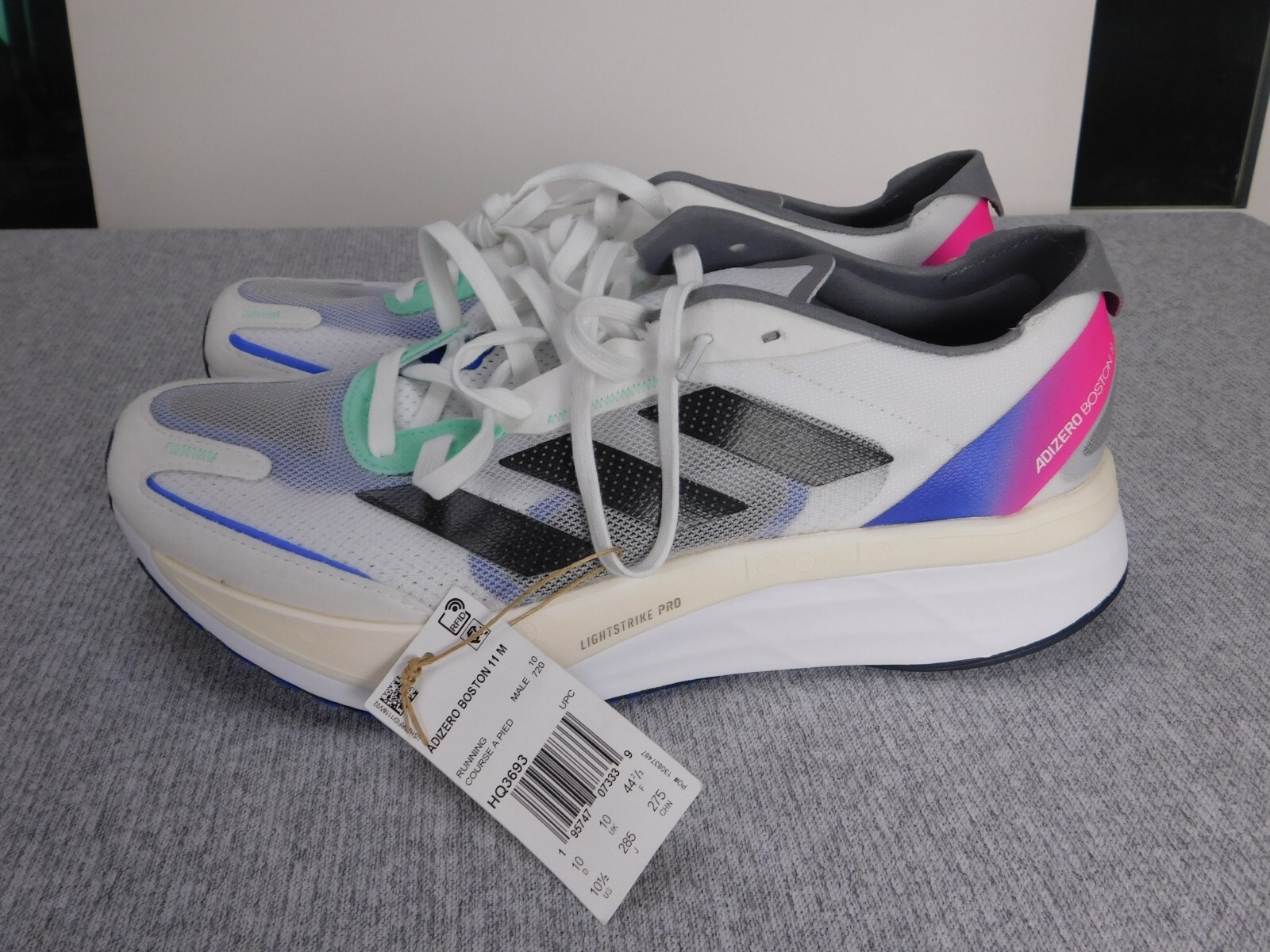 Zapatos para correr Adidas Adizero Boston 11 para hombre blancos/negros/azul lúcido HQ3693