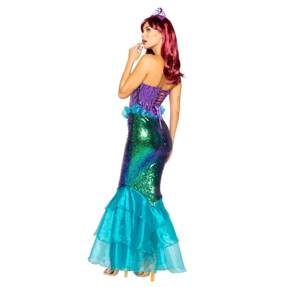 Disfraz de sirena corsé top lentejuelas falda larga en capas iridiscente concha tiara 4995 Foto 4 de 4