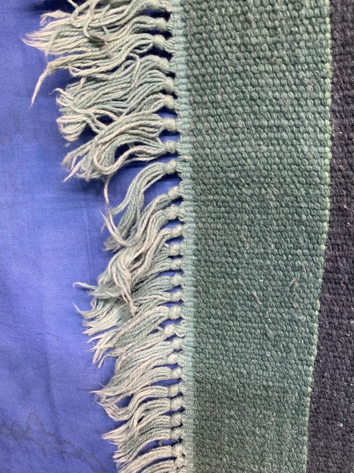 Alfombra Punjabi India Tejida a Mano Algodón Verde azulado y Azul Marino 61”X 35”W  Foto 2 de 4