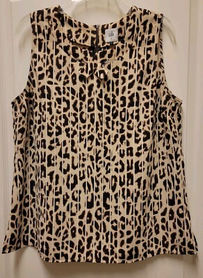 CAbi #3070 L ginger leopard sleeveless blouse with bow accent