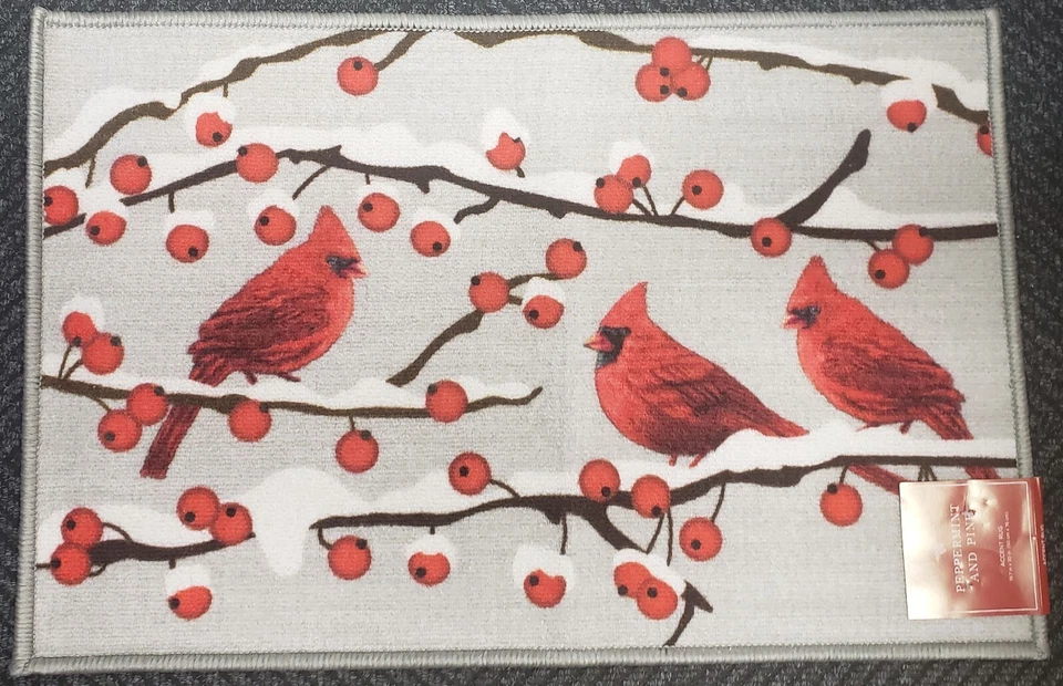 ALFOMBRA DE COCINA IMPRESA (no antideslizante)(20"x30") NAVIDAD, PÁJAROS CARDINALES ROJOS Y BAYAS, Natco Foto 3 de 4