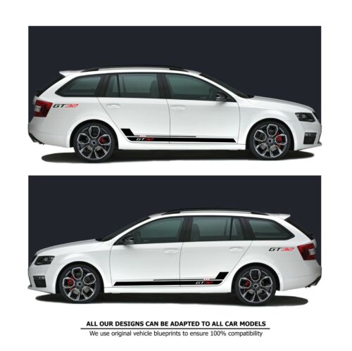 Convient pour : Skoda Octavia / Fabia - 2x bandes latérales autocollant + texte souhaité - Photo 1 sur 4