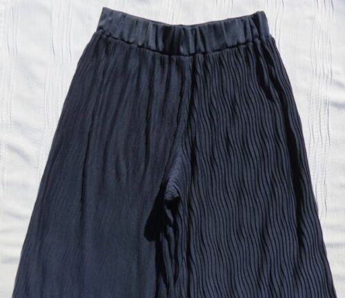 Pantalones al tobillo ANTHROPOLOGIE US para mujer 8 M azul marino plisados tiro alto pierna ancha - Imagen 4 de 5