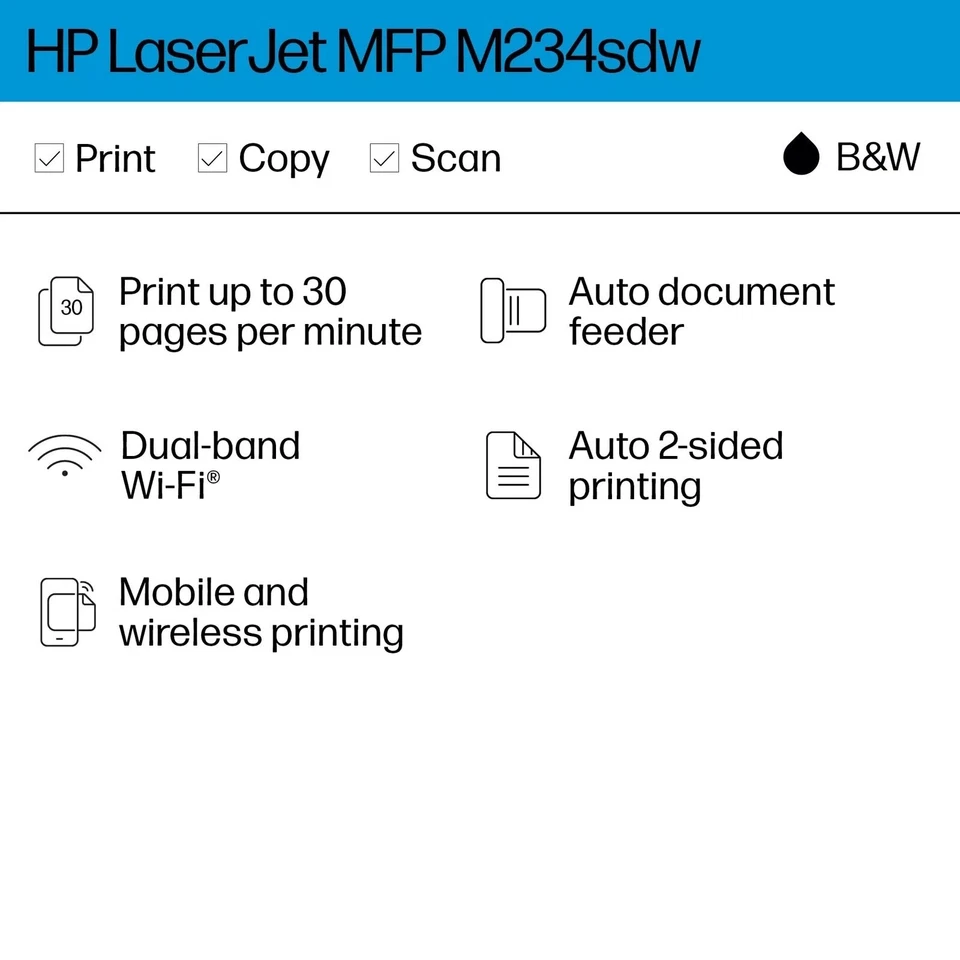 HP LaserJet MFP M234sdw Laser Printer, Black And White Mobile Print, Copy, Scan - Image 2 of 4