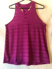 Athletic Dri Works Womens Racerback Top LG 12/14 Plumb horizontal stripe sheer