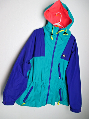 Vtg 1980s Woolrich Sigmet Gear Jacket Neon Teal Hot Pink Purple