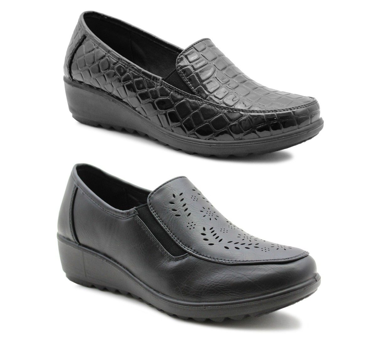 Womens Loafers Low Wedge Heel Slip On Office Shoes Formal Smart Casual Pumps