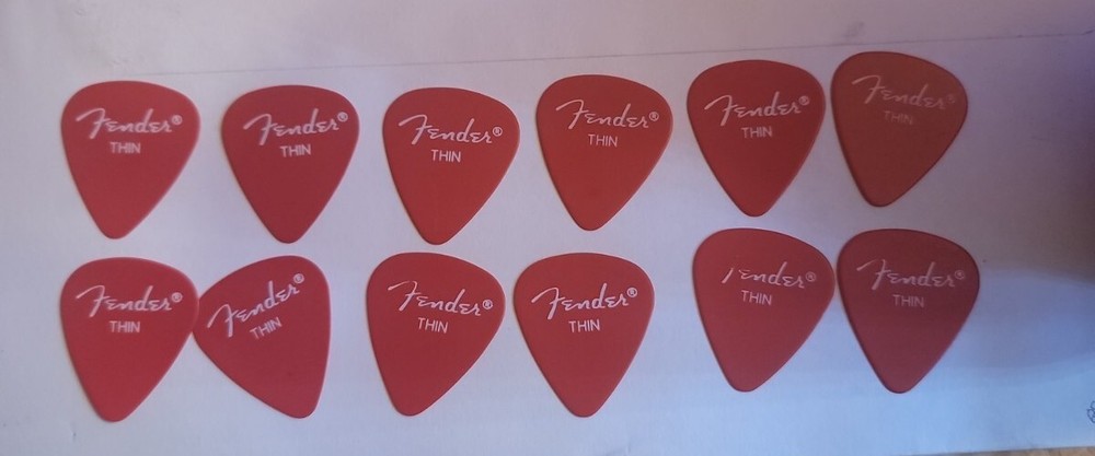 Rare Vintage Fender # 351 Red Thin Picks ( 12 Pick Lot ) 1980s New Old Stock