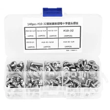 140 PCS #10-32 Pan Head Screws Nuts Kit 304 Stainless Steel Assortment Set