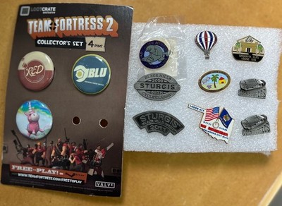 Vintage Pin Lot + TF2 Loot Crate Set Sturgis Elks Cornhuskers Manatee Gaming
