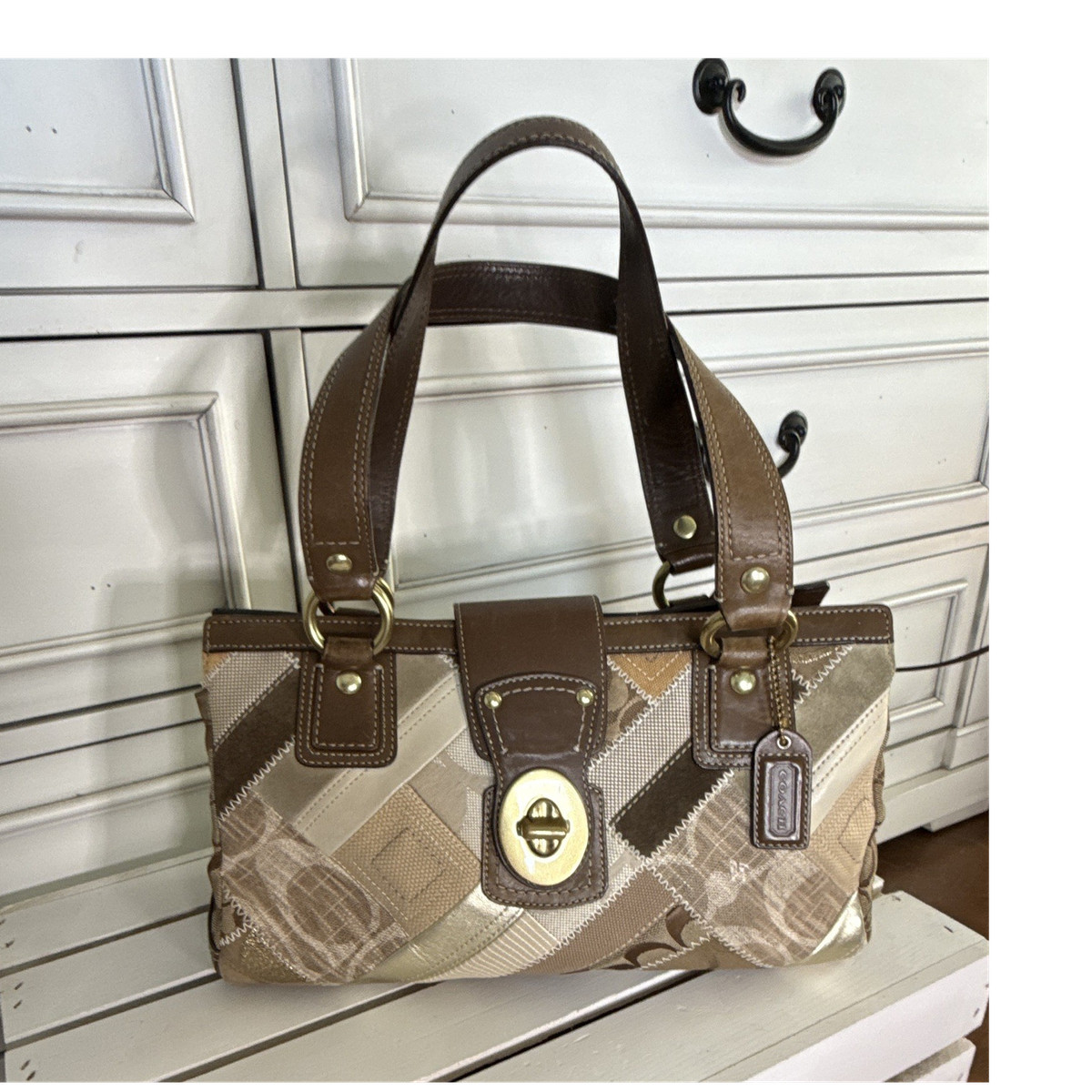 Coach Vintage Y2K Patchwork Satchel Suede Leather Turn Lock Hobo