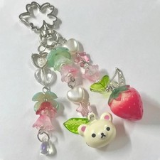 Cute Bear Strawberry Beaded Phone Chain Y2K Coquettish Fairytale Lily Of The Val