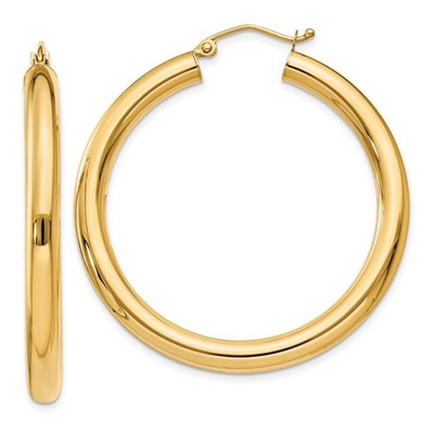 14k Yellow Gold Polished Round Hoop Earrings Medium Modern Everyday Jewelry