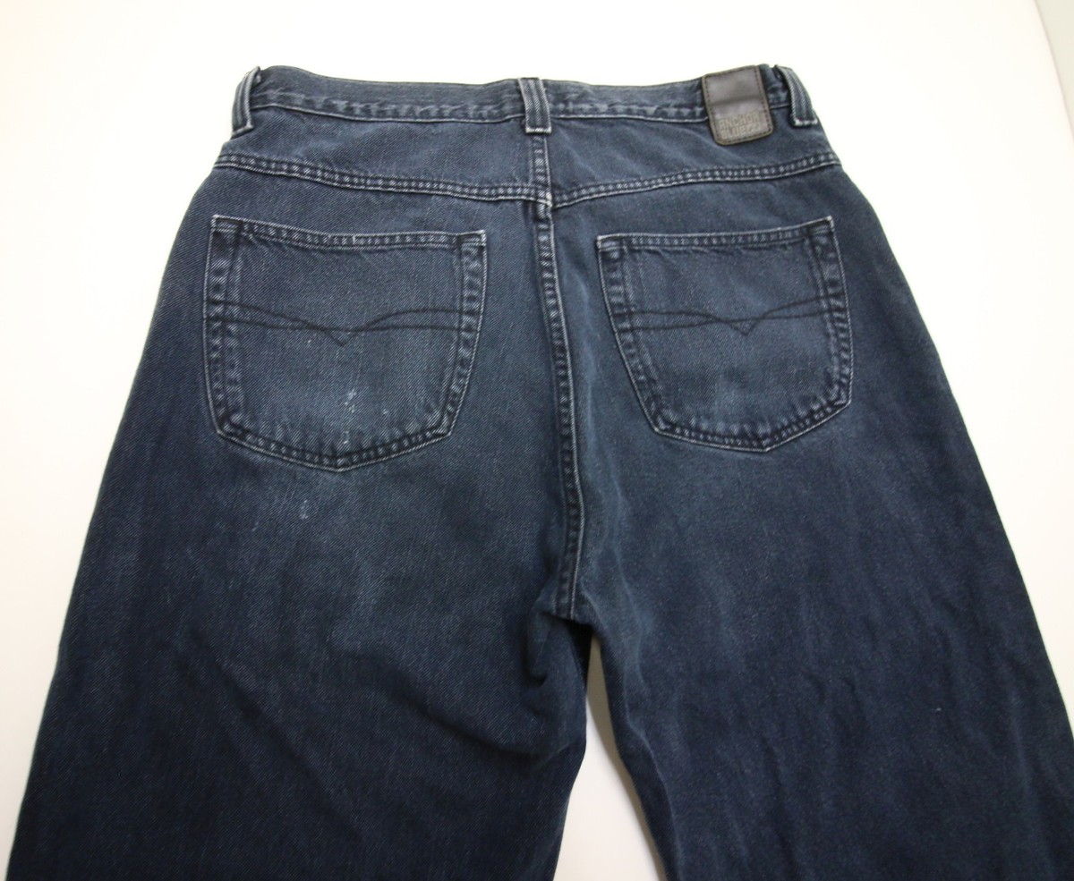 Vintage Anchor Blue Big Baggy Jeans Mens 34 Distressed Faded Dark 
