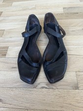 CYDWOQ Women  s Brown Leather Handmade USA Sandal Shoes Size: 38 has flaws 