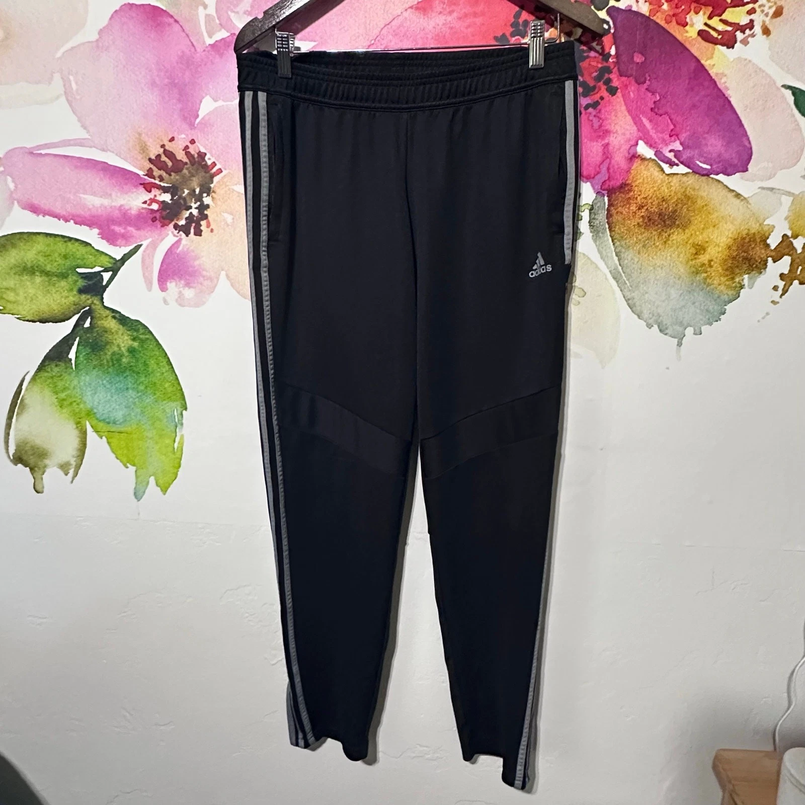 Adidas Men's Striped Pant's Size Large Black White Ankle Pocket Zippers Track