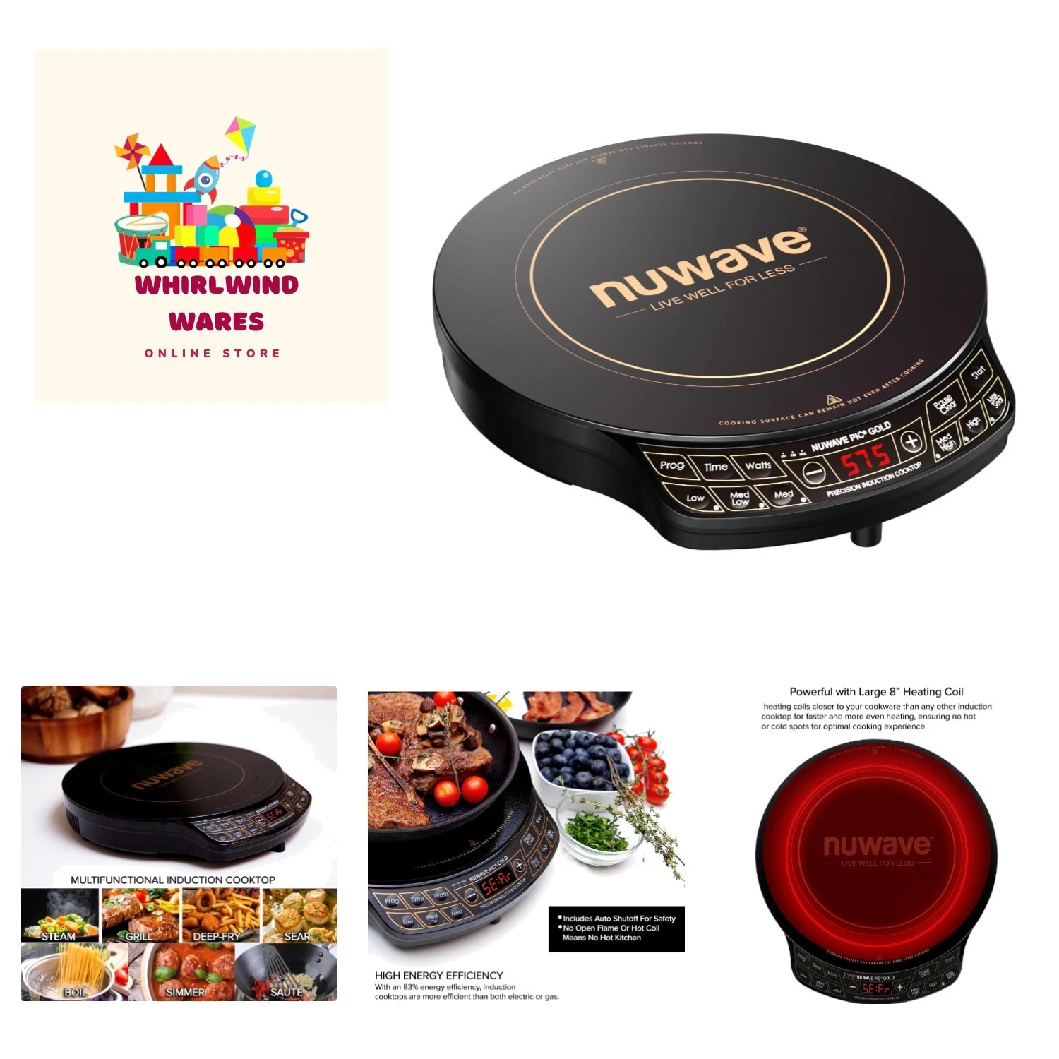 Precision Induction Cooktop Gold, 12” Shatter-Proof Ceramic Glass Surface, La...