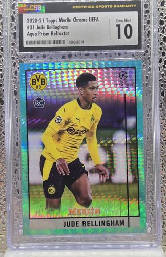 2020-21 Topps Merlin Chrome UEFA  Jude Bellingham RC CSG 10 AQUA Prizm Refractor