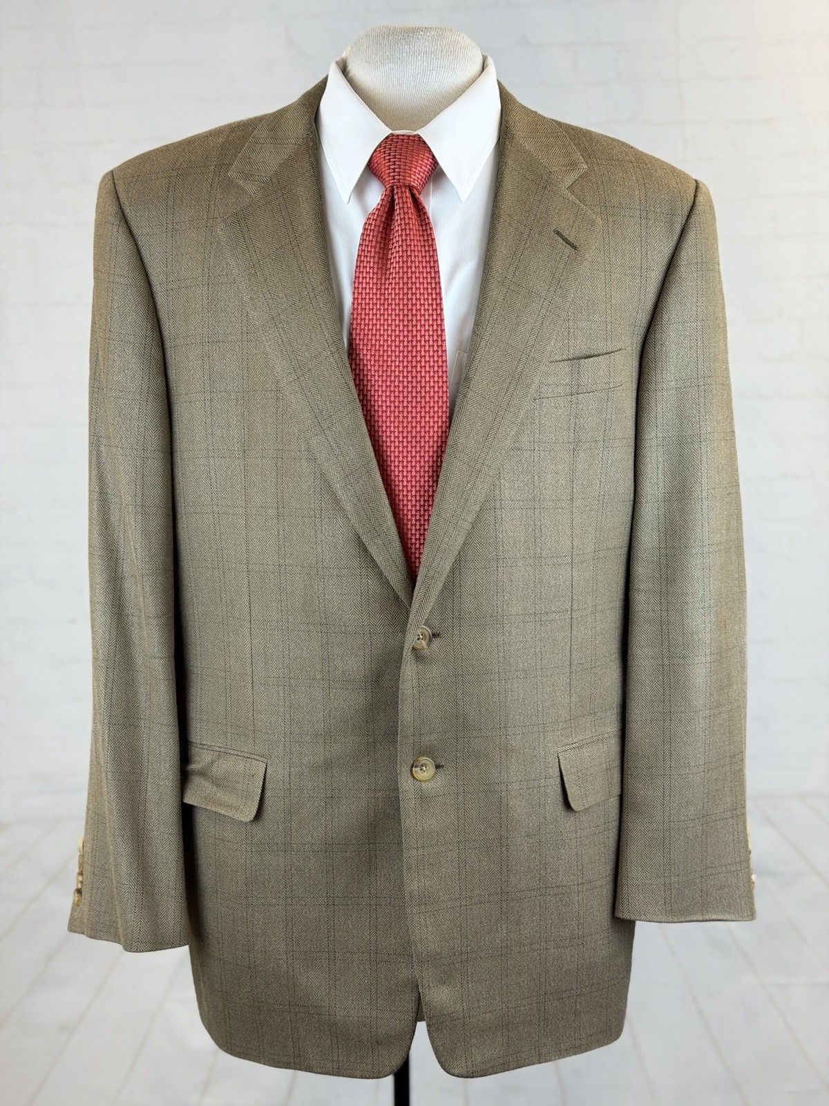 Winter Hickey Freeman Men's Brown Herringbone Plaid Silk Wool Blazer 42L $1,395