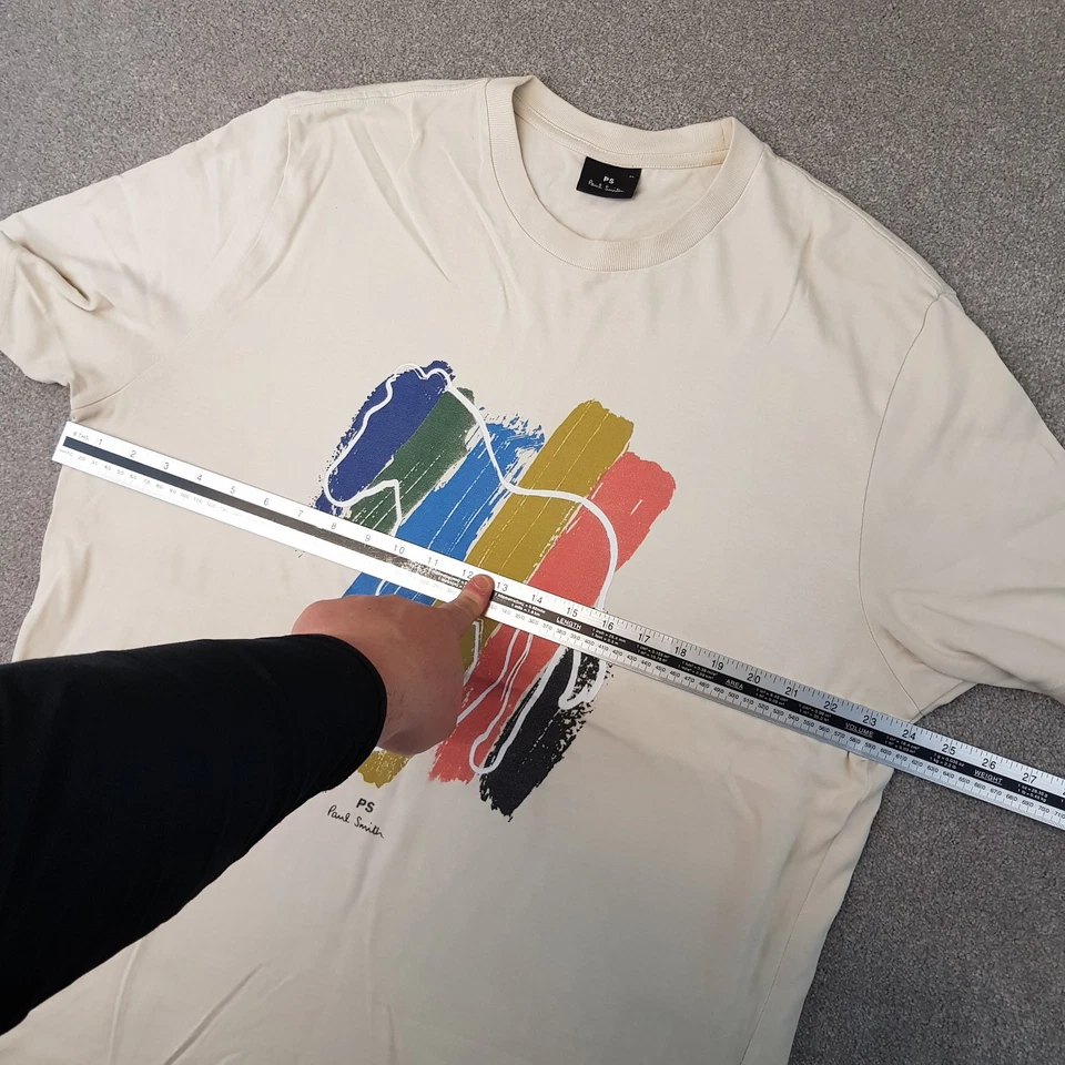 Camiseta Paul Smith Para Hombres XL Crema Rayas Cebra Informal Mod Algodón Pesado PS Foto 4 de 4