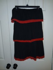 Boho Chic Strapless Tiered Mini Dress Black with Red Crochet Lace Trim Size XL