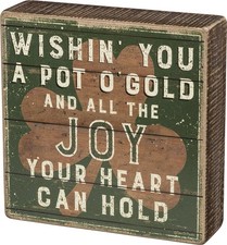 Primitives By Kathy Wishin You A Pot of Gold Shamrock St Patricks Day Box Sign