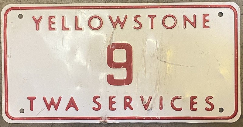 RARE Yellowstone National Park Wyoming License Plate TWA services LOW #9!!