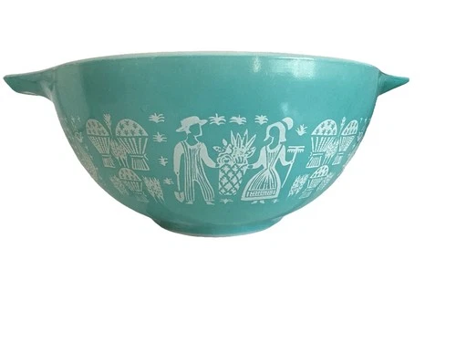 Vintage Pyrex Cinderella Mixing Bowl Amish Butterprint Pattern Turquoise 442 See