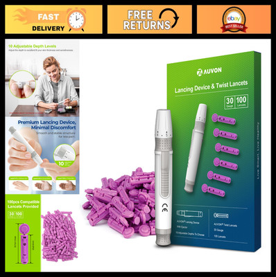 Pain-Free Lancing Device & 100pcs 30G Lancets for Blood Sugar Testing, Easy Use