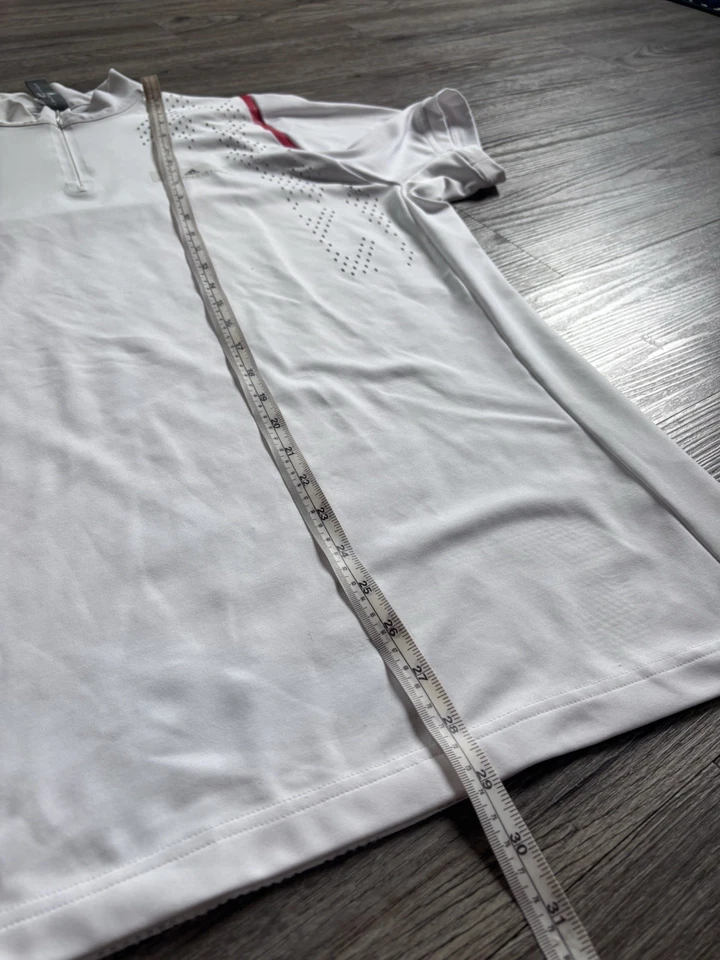 Adidas Para Hombres Stella McCartney Cremallera Blanca Para Hombres Manga Corta Crew Tenis Camisa Foto 3 de 4