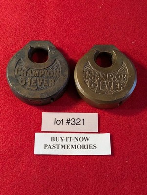 LOT OF 2 MILLER CHAMPION PANCAKE BRASS PADLOCKS, ANTIQUE VINTAGE LOCK LOT #321