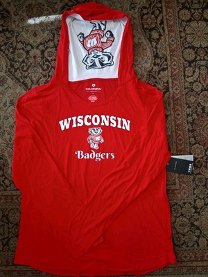 #ad New Women#x27;s Colosseum Wisconsin Badgers Shirt Large NWT Thin Long Sleeve w Hood $24.99