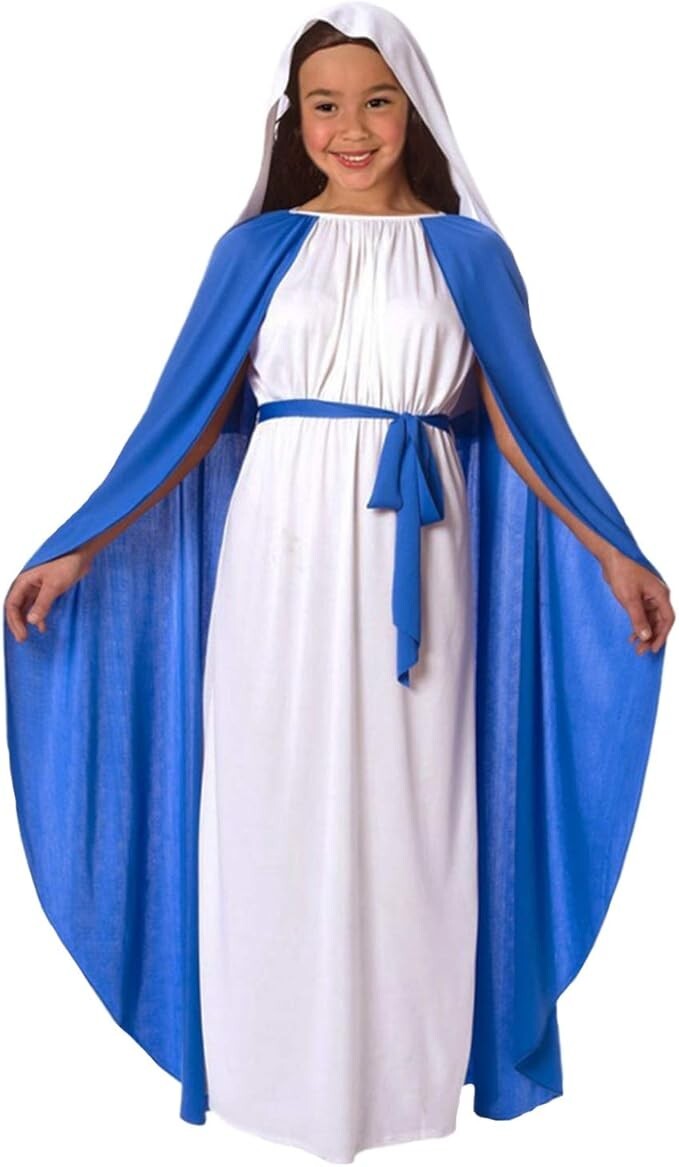 Girls Virgin Mary Costume Kids Religious Christmas Nativity Dress
