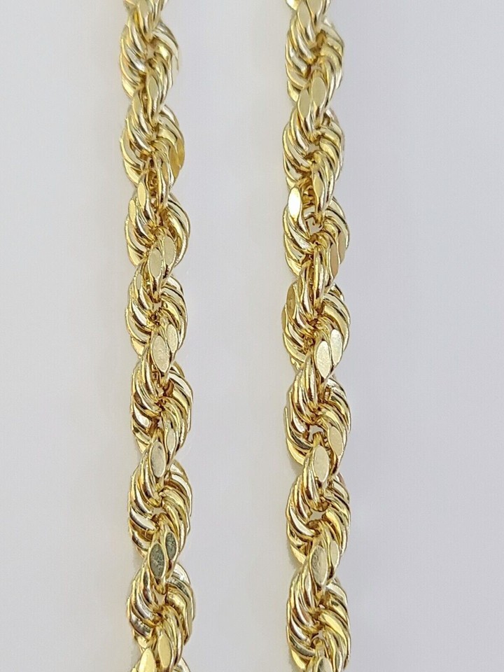 14K Yellow Gold 5mm Rope Chain 26 Inch Diamond cut necklace Real 14KT ...