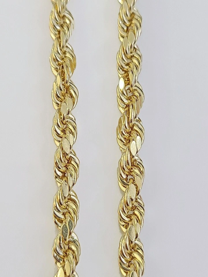 Collar de cadena de cuerda de oro amarillo de 14K de 4 mm con corte de diamante de 18 pulgadas real, envío gratuito Foto 3 de 4