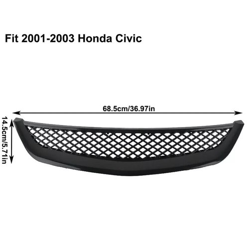 Fits 2001-2003 Honda Civic Sedan Front Mesh Grille & Clear Lens Fog Lights Lamps - Picture 3 of 18