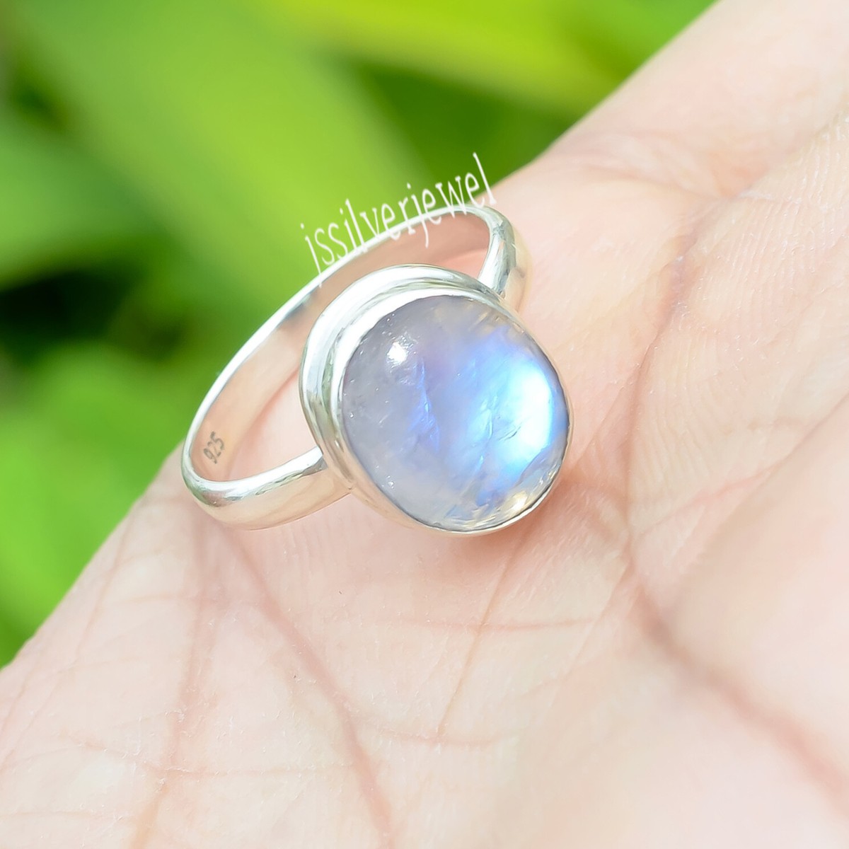 Rainbow Moonstone Oval Gemstone Ring 925 Sterling Silver Simple  Jewelry/A-2438