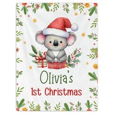 Personalized Koala Baby's 1st Christmas, Baby First Christmas Blanket