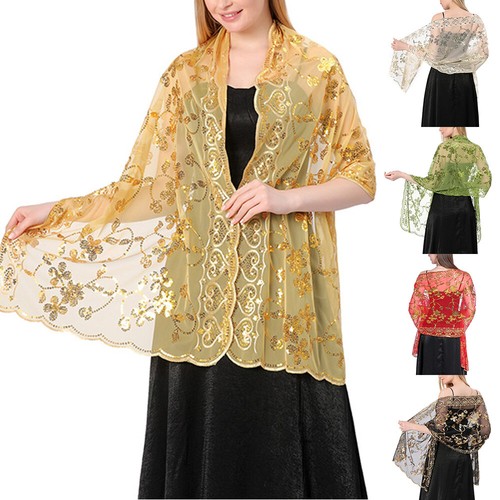 Evening Dress Wedding Shawls Sequin Embroidered Shawl Hollow Out Sheer Scarves - Bild 2 von 40