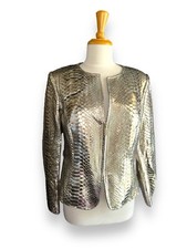 Escada 100% Python Jacket Silk Lined Metallic Silver Size 40 Us 10/l Italy Made