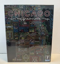 Chicago Neon Neighborhood Map - 1000 Piece Jigsaw Puzzle NEW SEALED