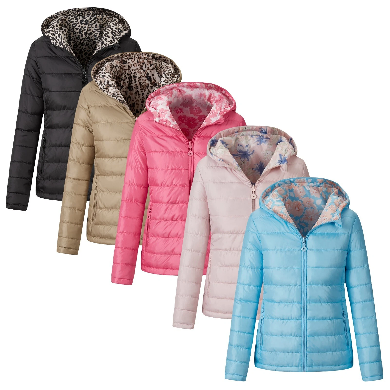 Ladies Girls Reversible Hooded Lightweight Puffa Jacket Women Coat Size 10 - 18