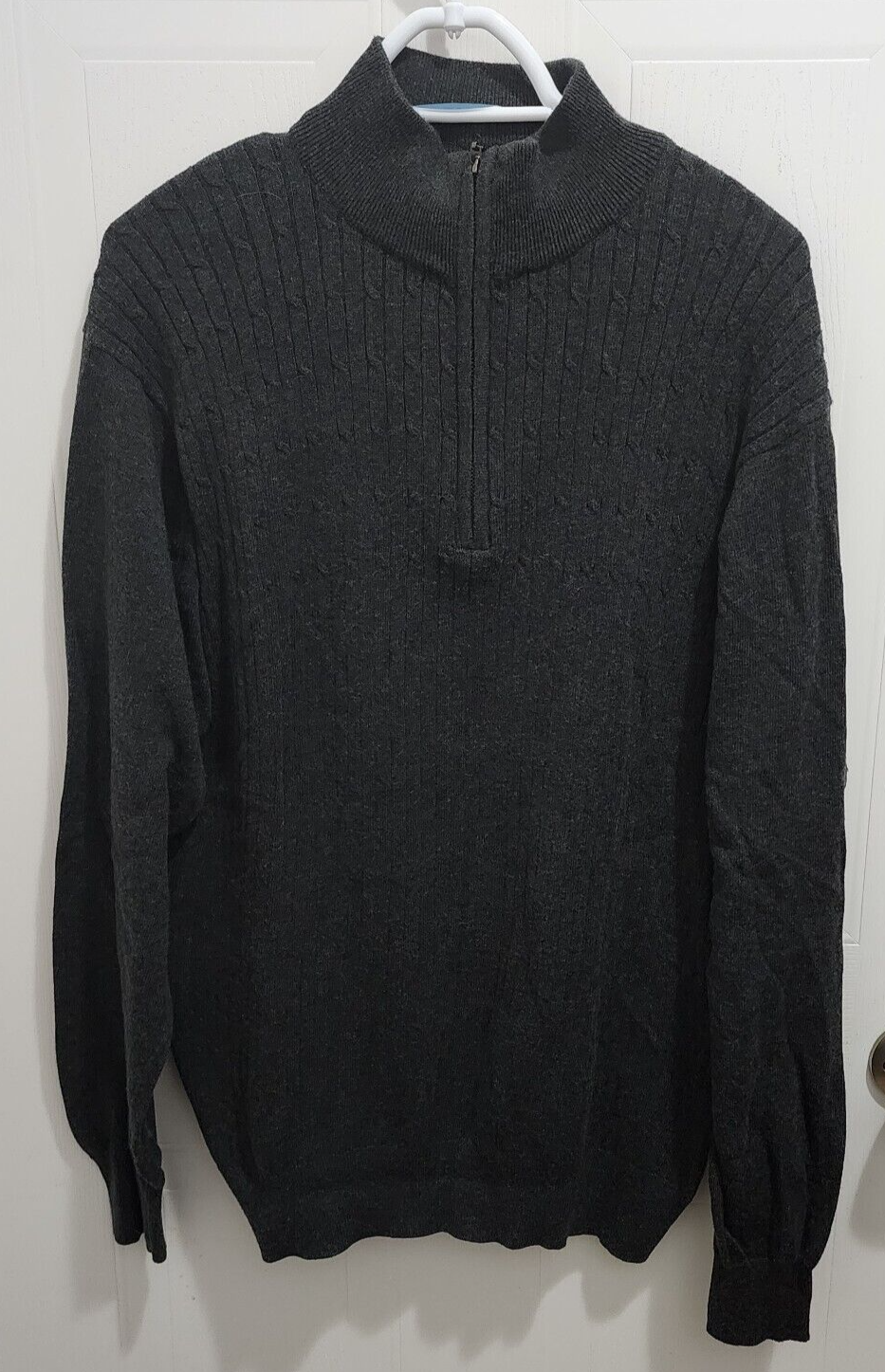 Geoffrey Beene Gray Long Sleeve Quarter Zip Sweater Cotton Cashmere Blend Sz XL