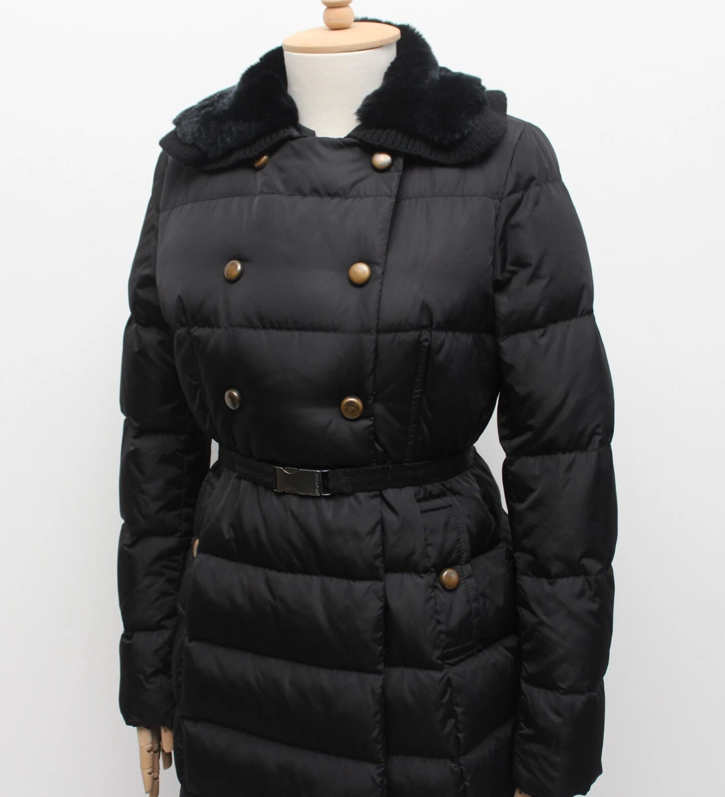 Autentico piumino lungo donna MONCLER alchemille piumino giacca bordo pelliccia nero 1