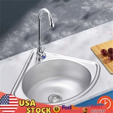 Single Triangle Wash Basin Stainless Steel Corner Sink Small Bar Sink w/ Faucet