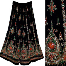 Plus Size 3X/4X/5X/6X Indian Ethnic Sequin Maxi Floral Skirt For Women Boho
