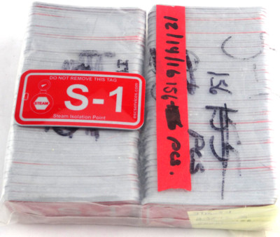 Steam Isolation Point Tags, S-1, 3''Lx1.5''W, Silver on Red, Qty. 156 Free Ship
